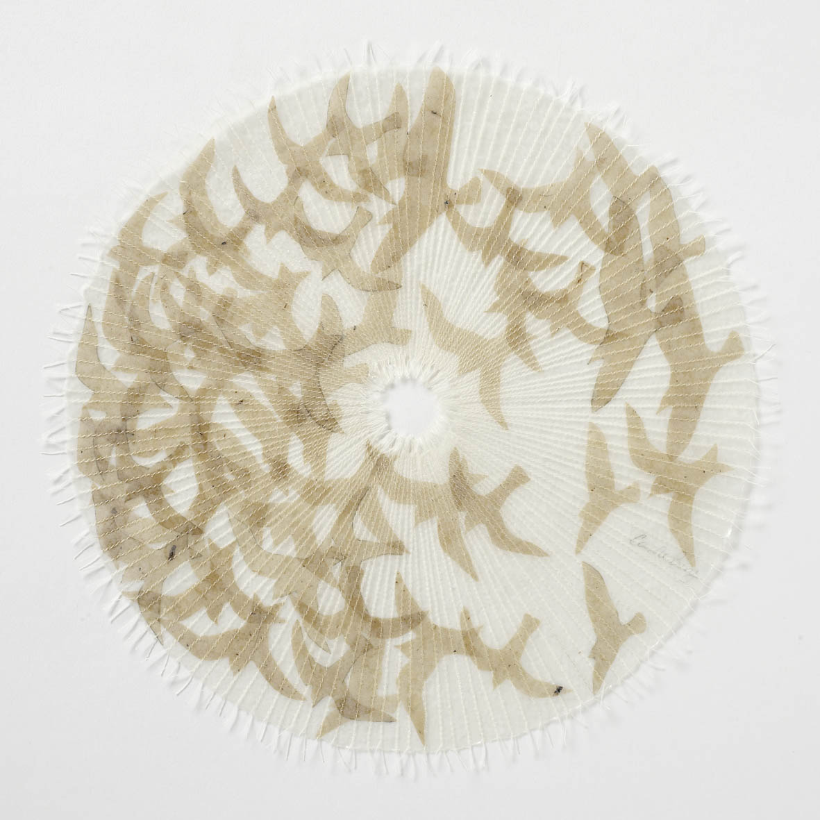Release; Paper, stitch, graphite - 23cm diameter